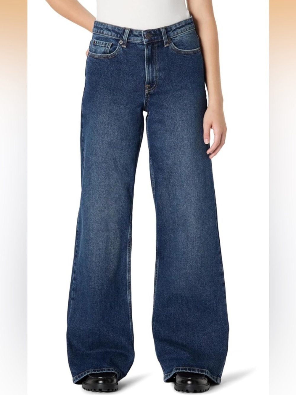 NWT Amazon Essentials High-Rise Wide Leg Low Stretch Jeans Stone Dark Wash Sz. 6